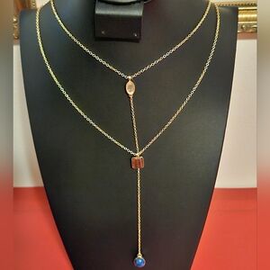 Talbots NWT Double gold-tone chains with tiger eye, peach moonstone, blue sodali